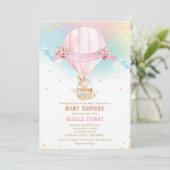 Bunny Rabbit Hot Air Balloon Baby shower Girl Kaart (Staand voorkant)