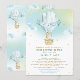 Bunny Rabbit Hot Air Balloon Baby shower per post Kaart
