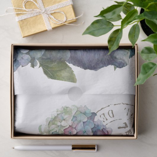 Bunny Rabbit Hydrangea Flower French Postmark Tissuepapier (Geschenk)