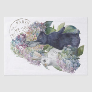 Bunny Rabbit Hydrangea Flower French Postmark Tissuepapier