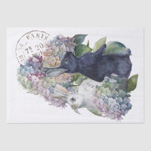Bunny Rabbit Hydrangea Flower French Postmark Tissuepapier (Voorkant)