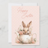 Bunny Rabbit in a Teapot Happy Easter  Feestdagenkaart (Voorkant)