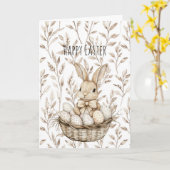 Bunny Rabbit in Basket Easter Eggs   Kaart (Gele Bloem)