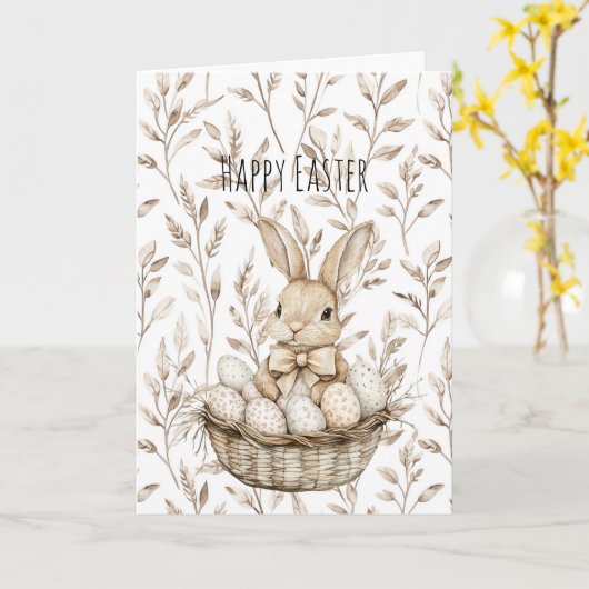 Bunny Rabbit in Basket Easter Eggs   Kaart (Gele Bloem)