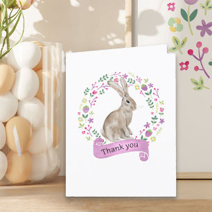 Bunny Rabbit in Doodle Flower Wreath Cute Bedankkaart