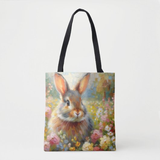 Bunny Rabbit in Floral Wilderness Art Tote Bag (Voorkant)