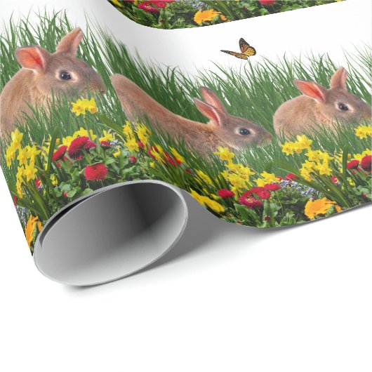 Bunny Rabbit in Flower Garden Spring/Easter Cadeaupapier (Rol Hoek)