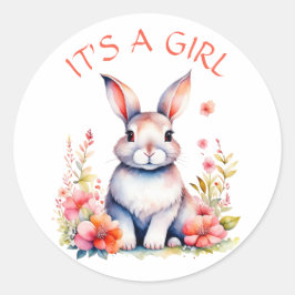 Bunny Rabbit in Flowers Het is een Meisje Baby sho Ronde Sticker