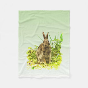 Bunny Rabbit in Grass Fleece Blanket Deken