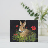 BUNNY RABBIT IN OLIEPASTEL OP ZWART BRIEFKAART (Staand voorkant)