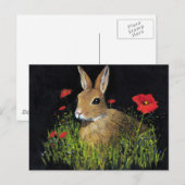 BUNNY RABBIT IN OLIEPASTEL OP ZWART BRIEFKAART (Voorkant / Achterkant)