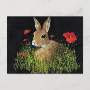 BUNNY RABBIT IN OLIEPASTEL OP ZWART BRIEFKAART