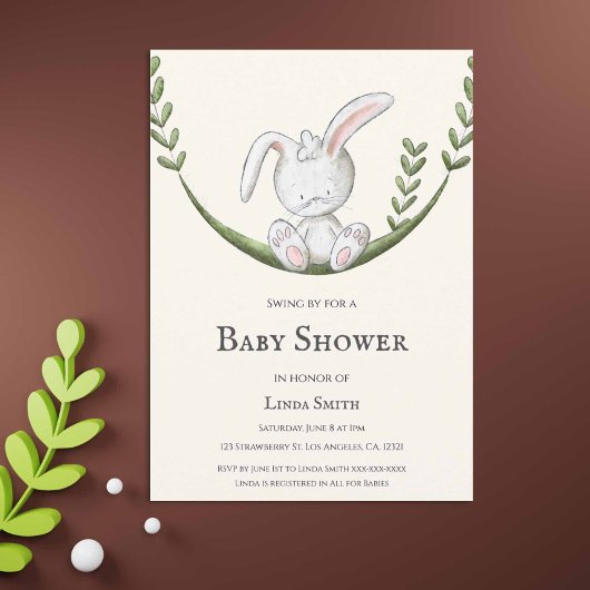 Bunny Rabbit in Swing Gender Neutral Baby shower Kaart