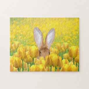 Bunny rabbit in tulpen legpuzzel
