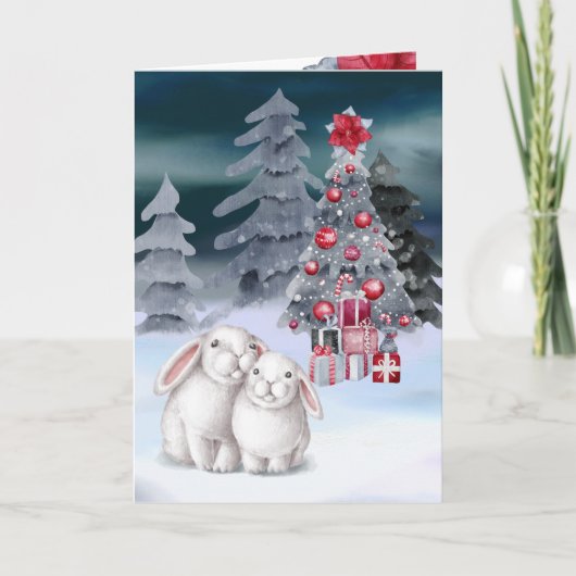 Bunny Rabbit-kerstboomkaart Kaart (Voorkant)