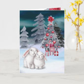Bunny Rabbit-kerstboomkaart Kaart (Gele Bloem)