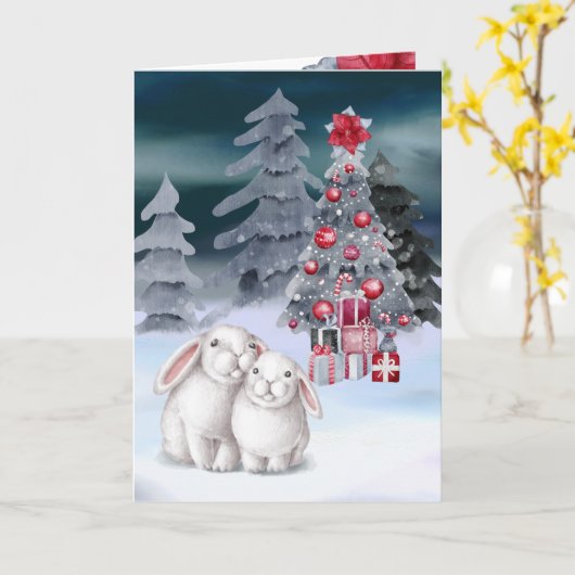Bunny Rabbit-kerstboomkaart Kaart (Gele Bloem)