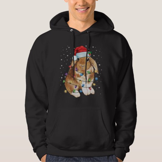Bunny Rabbit-kerstlampjes Santa Hat Funny Xmas Hoodie (Voorkant)