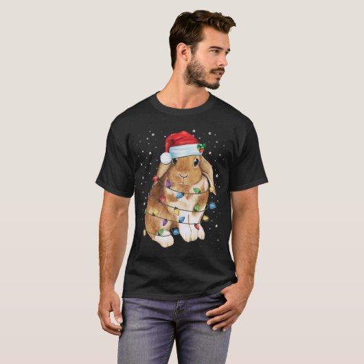 Bunny Rabbit-kerstlampjes Santa Hat Funny Xmas T-shirt (Voorkant volledig)
