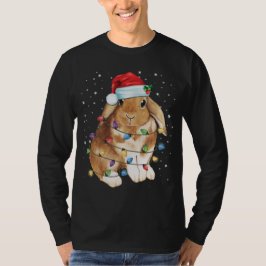 Bunny Rabbit-kerstlampjes Santa Hat Funny Xmas T-shirt