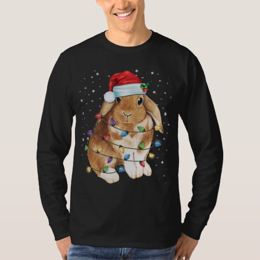 Bunny Rabbit-kerstlampjes Santa Hat Funny Xmas T-shirt (Voorkant)