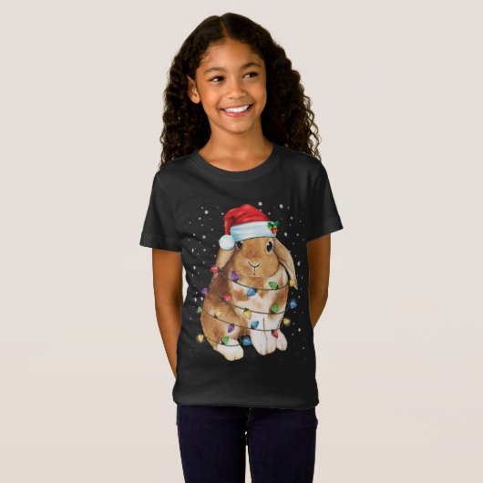 Bunny Rabbit-kerstlampjes Santa Hat Funny Xmas T-shirt (Voorkant volledig)