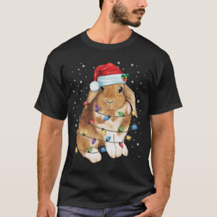 Bunny Rabbit-kerstlampjes Santa Hat Funny Xmas T-shirt