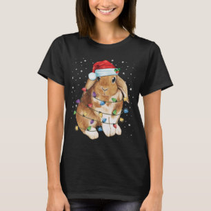 Bunny Rabbit-kerstlampjes Santa Hat Funny Xmas T-shirt