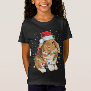 Bunny Rabbit-kerstlampjes Santa Hat Funny Xmas T-shirt
