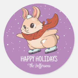 Bunny Rabbit Kerstmis Snowy Winter Holiday Ronde Sticker