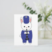 Bunny Rabbit Klarinet Marching Band Blauw Wit Briefkaart (Staand voorkant)