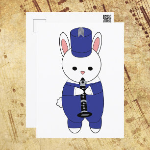 Bunny Rabbit Klarinet Marching Band Blauw Wit Briefkaart