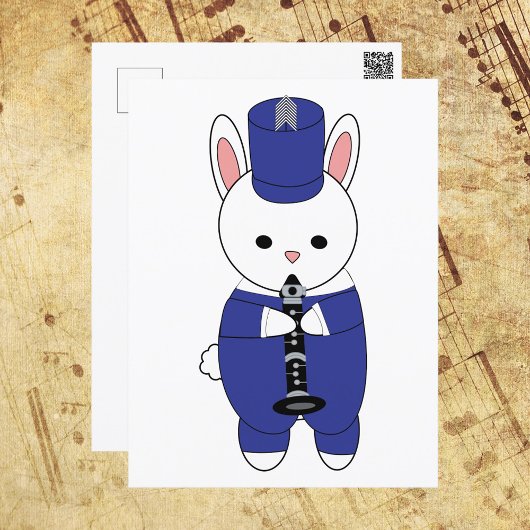 Bunny Rabbit Klarinet Marching Band Blauw Wit Briefkaart