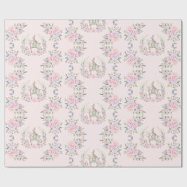 Bunny Rabbit & Lamb Pink Paarse Floral Paaskaart Cadeaupapier