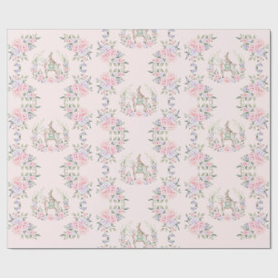 Bunny Rabbit & Lamb Pink Paarse Floral Paaskaart Cadeaupapier