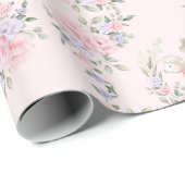 Bunny Rabbit & Lamb Pink Paarse Floral Paaskaart Cadeaupapier (Rol Hoek)
