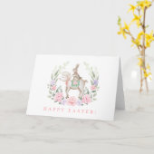 Bunny Rabbit & Lamb Roze Paarse Bloemen Pasen Kaart (Gele Bloem)