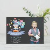 Bunny Rabbit Magic Show Blk Boy Verjaardagsfoto Kaart (Staand voorkant)