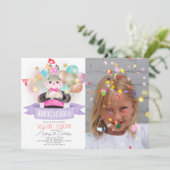 Bunny Rabbit Magic Show Meisje Verjaardag Foto Kaart (Staand voorkant)