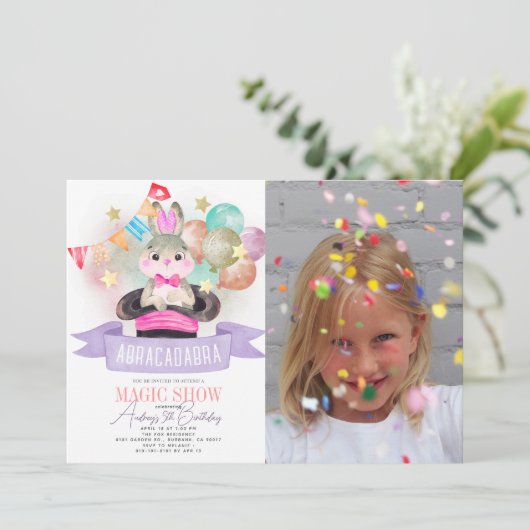 Bunny Rabbit Magic Show Meisje Verjaardag Foto Kaart (Staand voorkant)