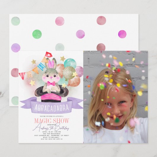 Bunny Rabbit Magic Show Meisje Verjaardag Foto Kaart (Voorkant / Achterkant)