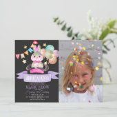 Bunny Rabbit Magic Show Zwart Meisje Verjaardagsfo Kaart (Staand voorkant)