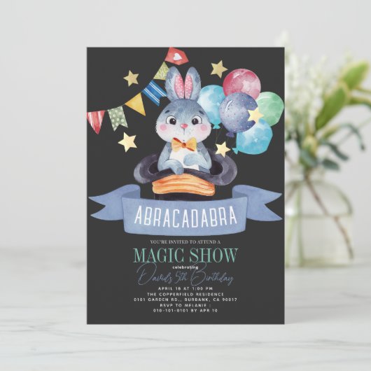 Bunny Rabbit Magician Magic Show Blk Boy Verjaarda Kaart (Staand voorkant)