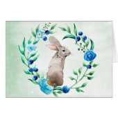 Bunny Rabbit met Blue Floral Wreath Note Kaart (Voorkant Horizontaal)