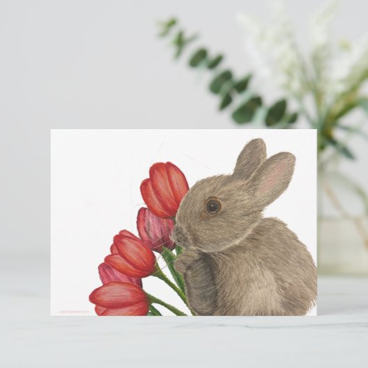 Bunny Rabbit met Red Tulips Flat Hartelijk dank Bedankkaart (Staand voorkant)