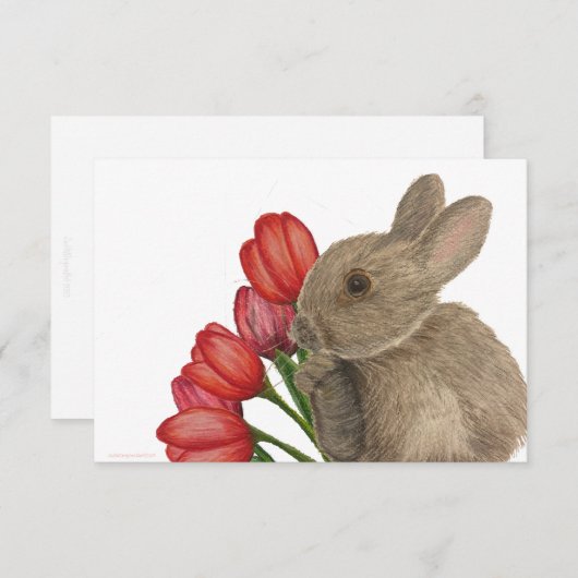Bunny Rabbit met Red Tulips Flat Hartelijk dank Bedankkaart (Voorkant / Achterkant)