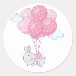 Bunny Rabbit met roze ballonnen Ronde Sticker