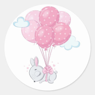 Bunny Rabbit met roze ballonnen Ronde Sticker