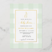 Bunny Rabbit Mint Gingham Baby shower Folie Invite Folie Uitnodiging (Voorkant)