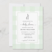 Bunny Rabbit Mint Green Gingham Baby shower Kaart (Voorkant)